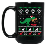Dinosaur Ugly Christmas Sweater - Funny Christmas Gift Black Coffee Mug, Gift Coffee Mug