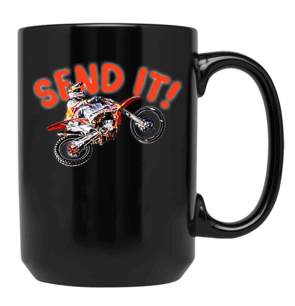 Dirt Bike Jump Or Motocross Jump Mx Or Motorcycle Jump Send It Black Coffee Mug, Gift Coffee Mug - Black