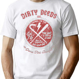 Dirty Deeds T-Shirt - Retro Graphic Tee for Men & Women - White