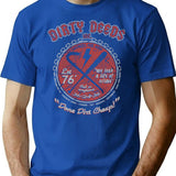 Dirty Deeds T-Shirt - Retro Graphic Tee for Men & Women - Blue