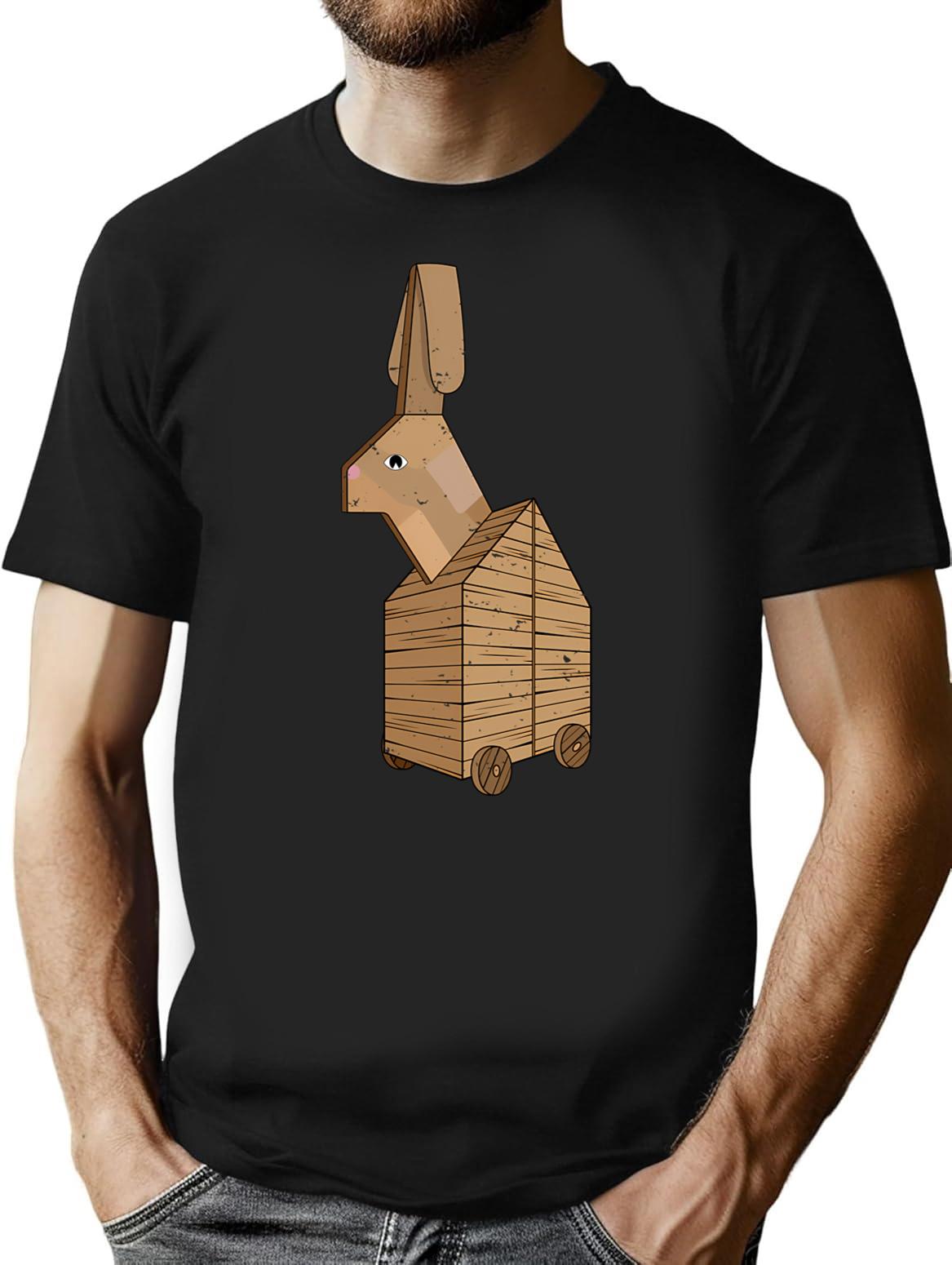 Distressed Trojan Rabbit T-Shirt - Retro Graphic Tee for Men & Women - Black