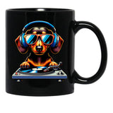 Dj Dachshund Dog Black Coffee Mug, Gift Coffee Mug - Black
