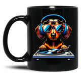 Dj Dachshund Dog Black Coffee Mug, Gift Coffee Mug