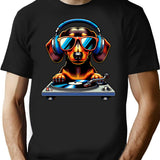 Dj Dachshund Dog T-Shirt - Retro Graphic Tee for Men & Women - Black