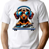 Dj Dachshund Dog T-Shirt - Retro Graphic Tee for Men & Women - White
