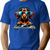 Dj Dachshund Dog T-Shirt - Retro Graphic Tee for Men & Women - Blue