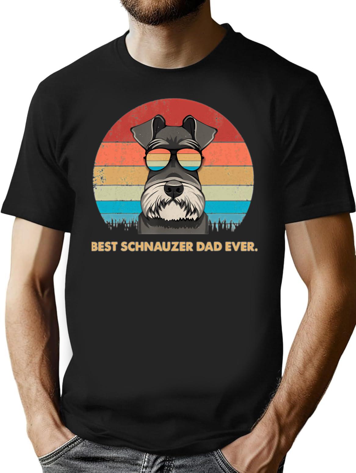 Dog Vintage Best Schnauzer Dad Ever Father's Day Gift T-Shirt - Black