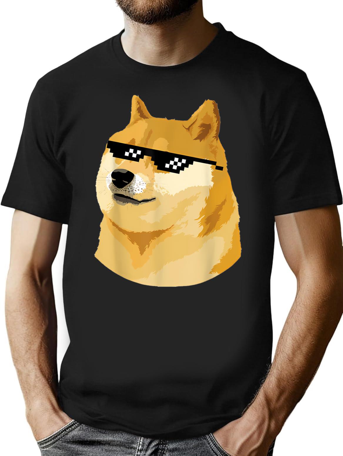Doge With Deal With It Glasses T-Shirt - Black
