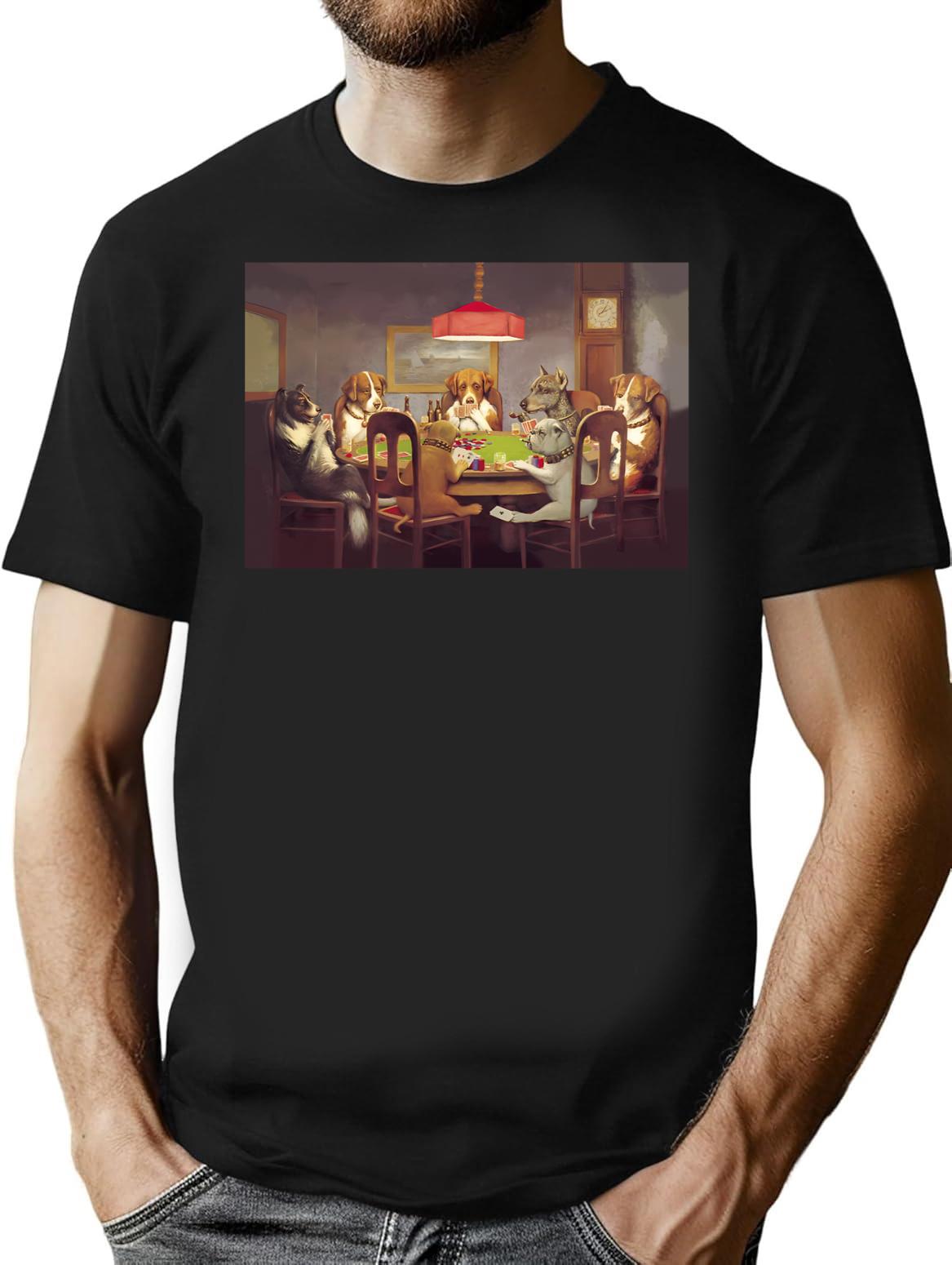 Dogs Playing Poker T-Shirt - Retro Graphic Tee for Men & Women - Black