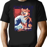 Dogzilla Shiba Inu Wave - Retro Japanese Inspired Dog Art T-Shirt - Black