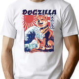 Dogzilla Shiba Inu Wave - Retro Japanese Inspired Dog Art T-Shirt - White