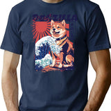 Dogzilla Shiba Inu Wave - Retro Japanese Inspired Dog Art T-Shirt - Navy