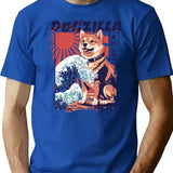 Dogzilla Shiba Inu Wave - Retro Japanese Inspired Dog Art T-Shirt - Blue