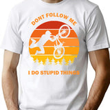 Don't Follow Me I Do Stupid Things Dont Bike Bicycle Cycling Lover Vintage Retro Gift T-Shirt - White