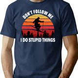 Don't Follow Me I Do Stupid Things Skiing T-Shirt - Navy