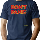 Don_t Panic Vintage Distressed T-Shirt - Retro Graphic Casual Tee - Navy