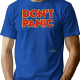Don_t Panic Vintage Distressed T-Shirt - Retro Graphic Casual Tee - Blue