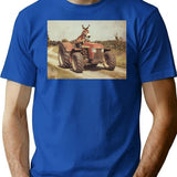 Donkey Driving A Tractor Funny Farm Animal Art T-Shirt - Blue