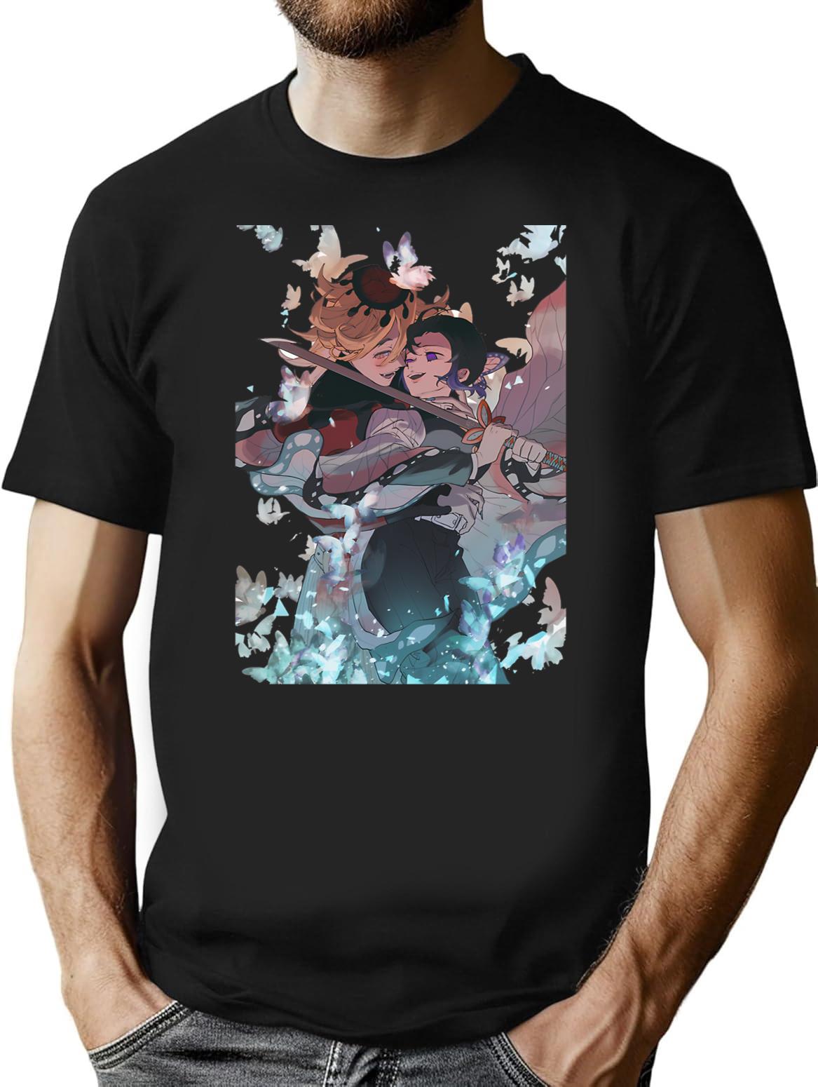 Douma X Shinobu T-Shirt - Retro Graphic Tee for Men & Women - Black