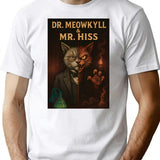 Dr. Meowkyll Mr. Hiss T-Shirt - Retro Graphic Tee for Men & Women - White