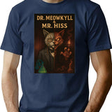 Dr. Meowkyll Mr. Hiss T-Shirt - Retro Graphic Tee for Men & Women - Navy