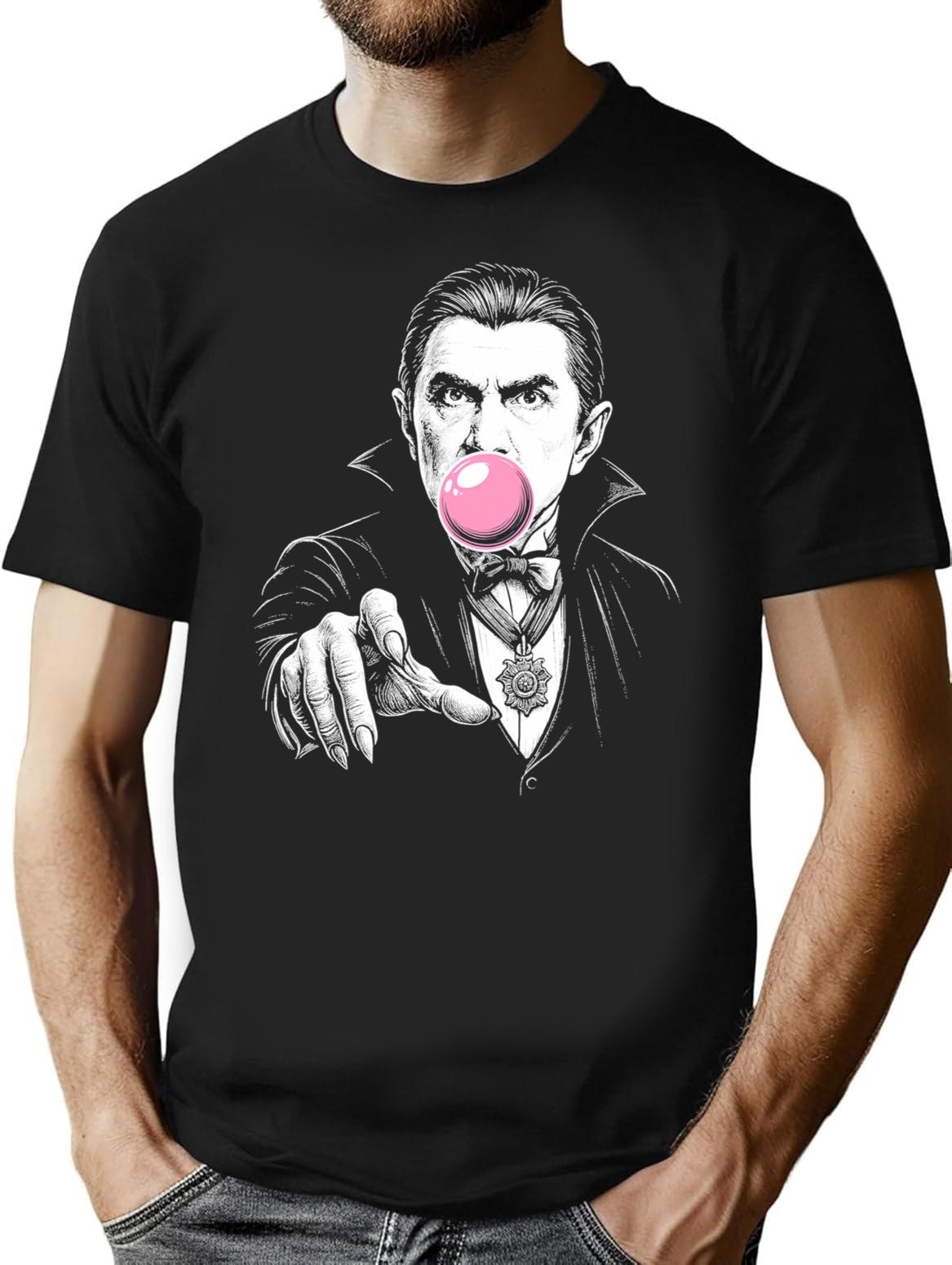 Dracula Blowing A Bubblegum Bubble Classic Horror Gothic Alternative T-Shirt - Black