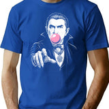 Dracula Blowing A Bubblegum Bubble Classic Horror Gothic Alternative T-Shirt - Blue