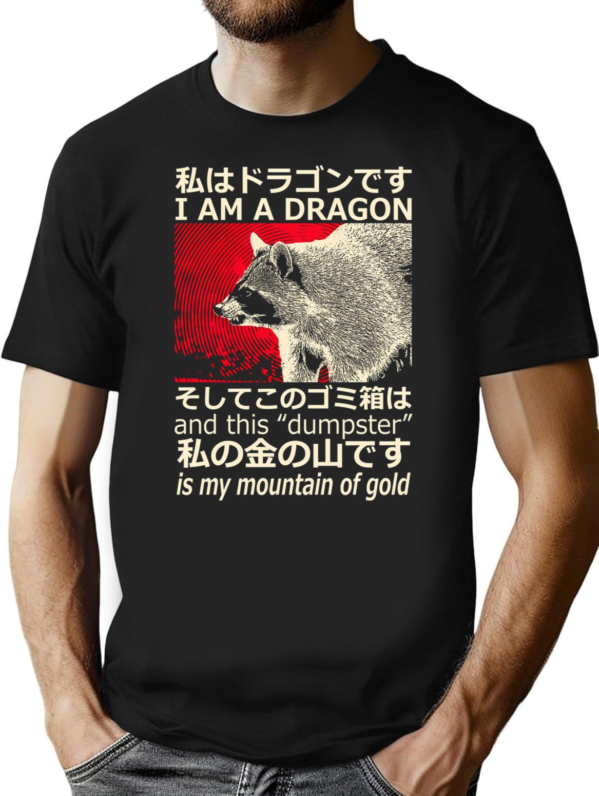 Dragon Raccoon Japanese T-Shirt - Retro Graphic Tee for Men & Women - Black