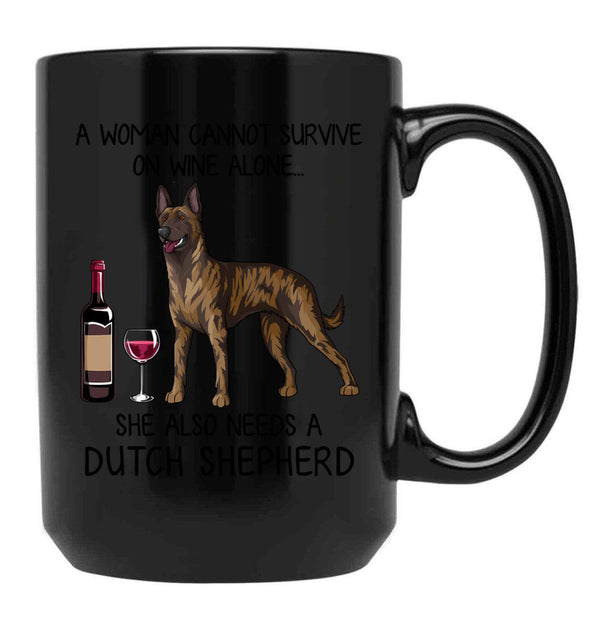 Dutch Shepherd And Wine Funny Gift For Dog Mom Black Coffee Mug, Gift Coffee Mug - Black