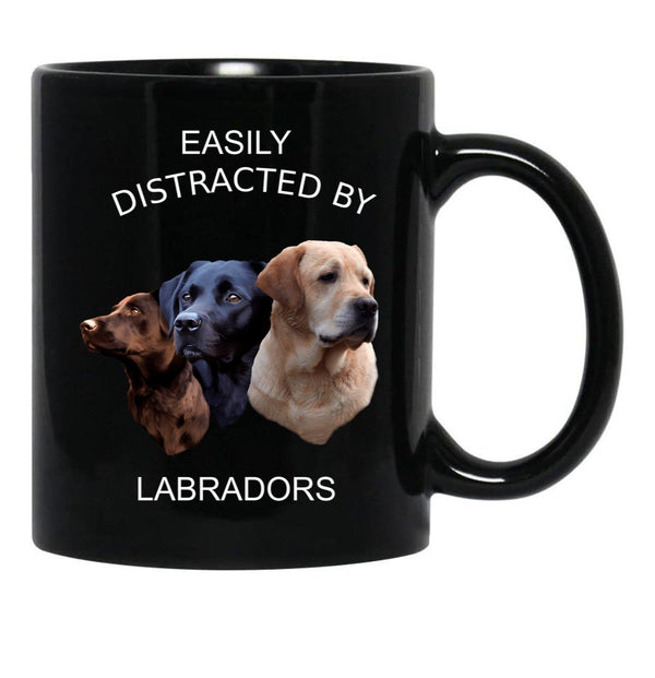 Easily Distracted By Labradors Labrador Retriever Shirt Black Coffee Mug, Gift Coffee Mug - Black