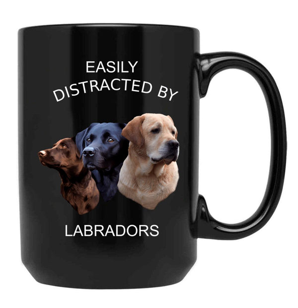 Easily Distracted By Labradors Labrador Retriever Shirt Black Coffee Mug, Gift Coffee Mug - Black
