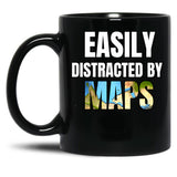 Easily Distracted By Maps Funny Geography Teacher Quote Black Coffee Mug, Gift Coffee Mug