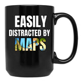 Easily Distracted By Maps Funny Geography Teacher Quote Black Coffee Mug, Gift Coffee Mug - Black