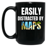 Easily Distracted By Maps Funny Geography Teacher Quote Black Coffee Mug, Gift Coffee Mug
