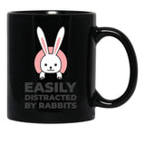 Easily Distracted By Rabbits (3) Black Coffee Mug, Gift Coffee Mug - Black
