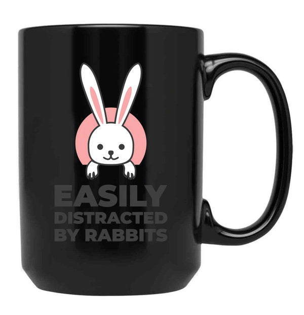 Easily Distracted By Rabbits (4) Black Coffee Mug, Gift Coffee Mug - Black