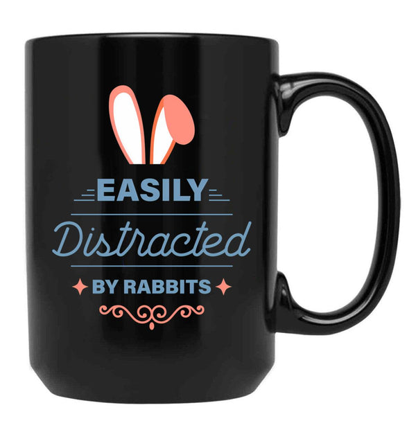 Easily Distracted By Rabbits (5) Black Coffee Mug, Gift Coffee Mug - Black