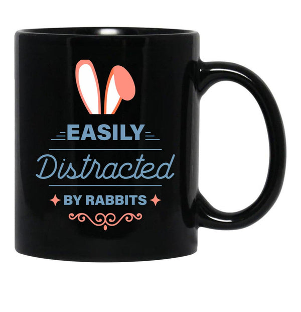 Easily Distracted By Rabbits (6) Black Coffee Mug, Gift Coffee Mug - Black