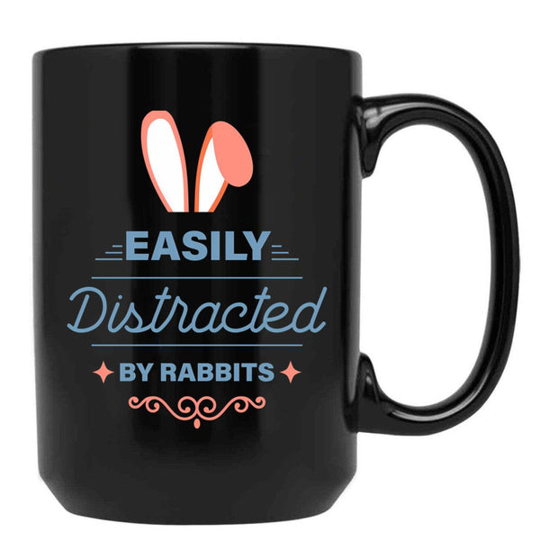 Easily Distracted By Rabbits (6) Black Coffee Mug, Gift Coffee Mug - Black