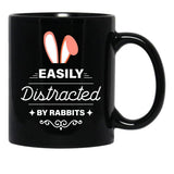 Easily Distracted By Rabbits (7) Black Coffee Mug, Gift Coffee Mug - Black
