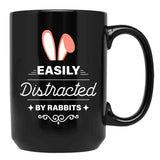 Easily Distracted By Rabbits (7) Black Coffee Mug, Gift Coffee Mug - Black