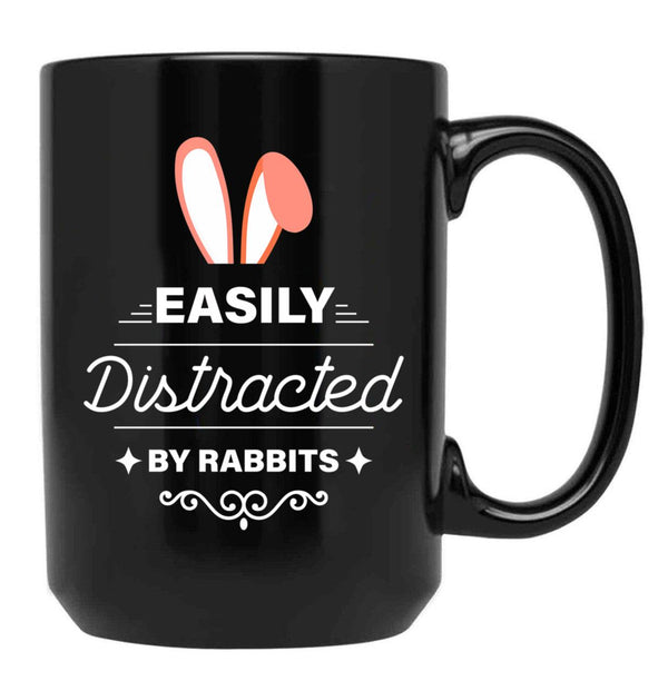 Easily Distracted By Rabbits (7) Black Coffee Mug, Gift Coffee Mug - Black