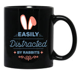 Easily Distracted By Rabbits Black Coffee Mug, Gift Coffee Mug - Black