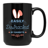 Easily Distracted By Rabbits Black Coffee Mug, Gift Coffee Mug - Black