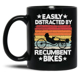 Easily Distracted By Recumbent Bikes Funny Recumbent Bike Black Coffee Mug, Gift Coffee Mug