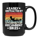 Easily Distracted By Recumbent Bikes Funny Recumbent Bike Black Coffee Mug, Gift Coffee Mug - Black