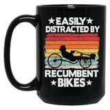 Easily Distracted By Recumbent Bikes Funny Recumbent Bike Black Coffee Mug, Gift Coffee Mug