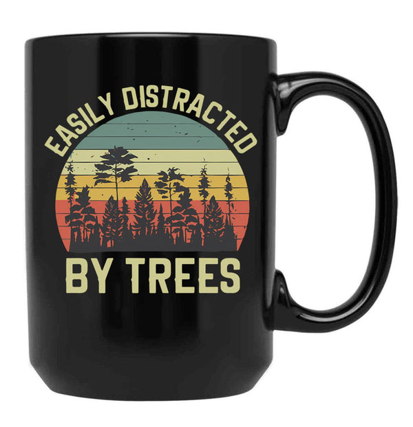Easily Distracted By Trees Vintage Funny Tree Black Coffee Mug, Gift Coffee Mug - Black