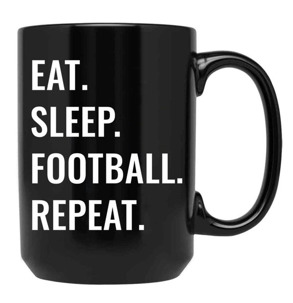 Eat Sleep Football Repeat Black Coffee Mug, Gift Coffee Mug - Black