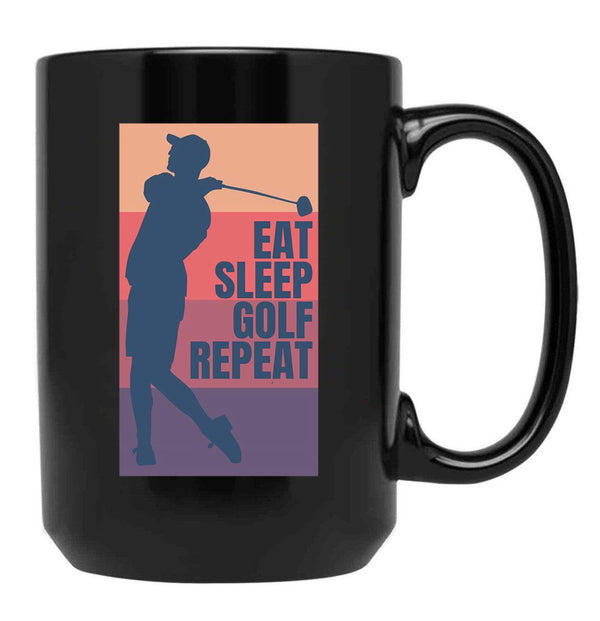Eat Sleep Golf Repeat Black Coffee Mug, Gift Coffee Mug - Black
